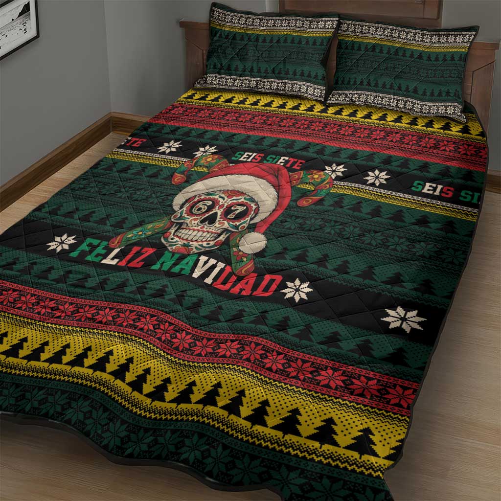 Mexican SEIS Siete 67 Meme Quilt Bed Set Feliz Navidad Mexico - Wonder Print Shop
