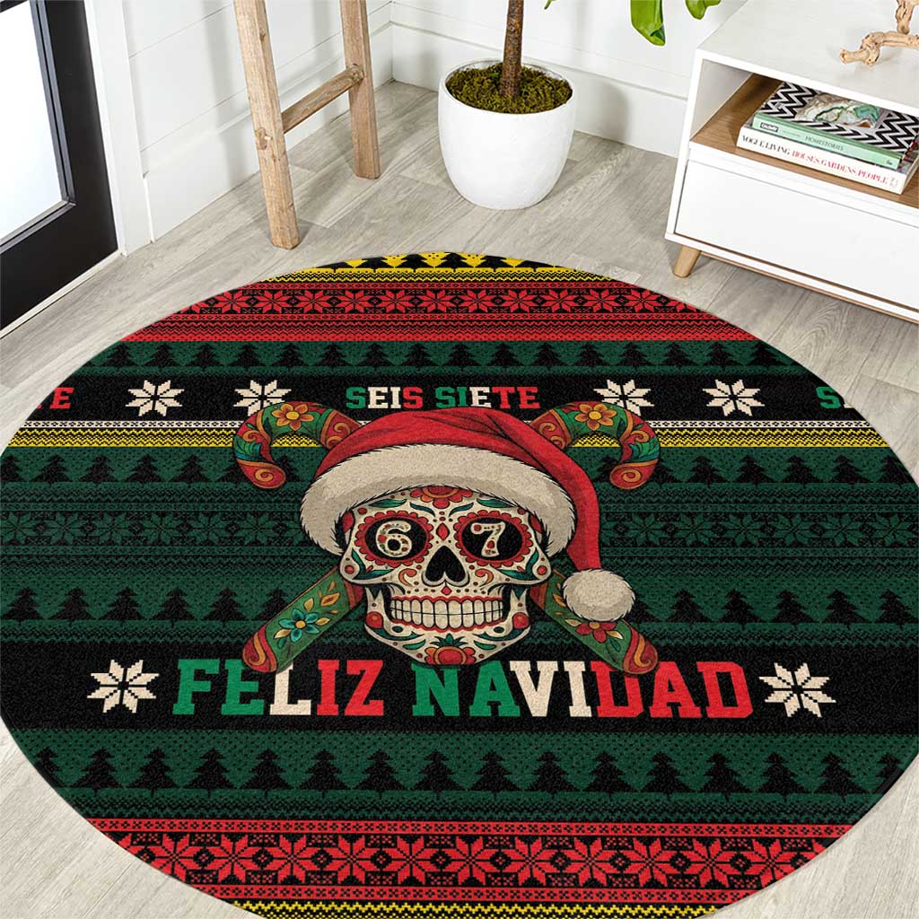 Mexican SEIS Siete 67 Meme Round Carpet Feliz Navidad Mexico - Wonder Print Shop