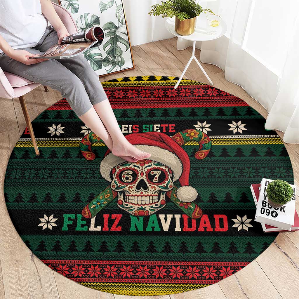 Mexican SEIS Siete 67 Meme Round Carpet Feliz Navidad Mexico - Wonder Print Shop