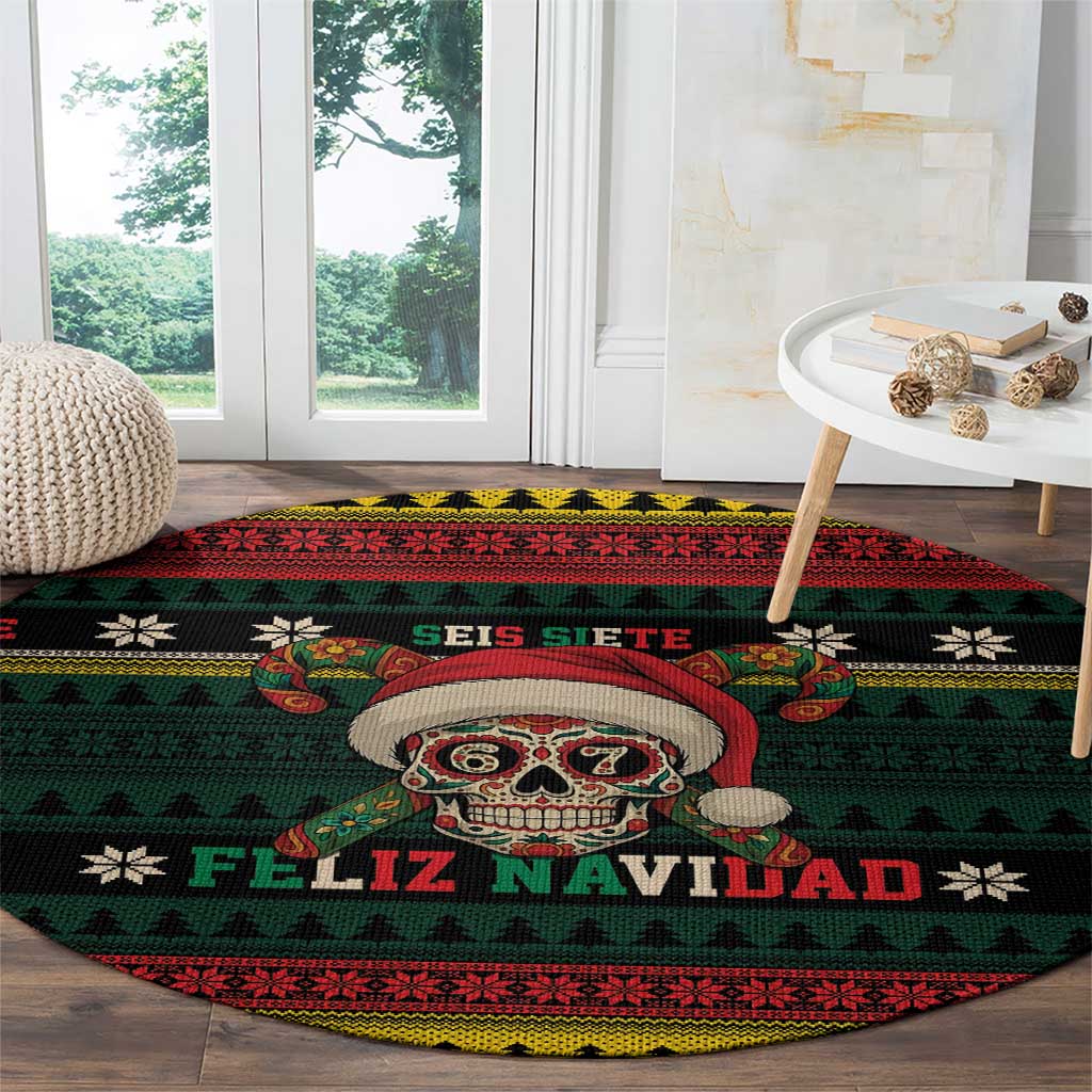 Mexican SEIS Siete 67 Meme Round Carpet Feliz Navidad Mexico - Wonder Print Shop