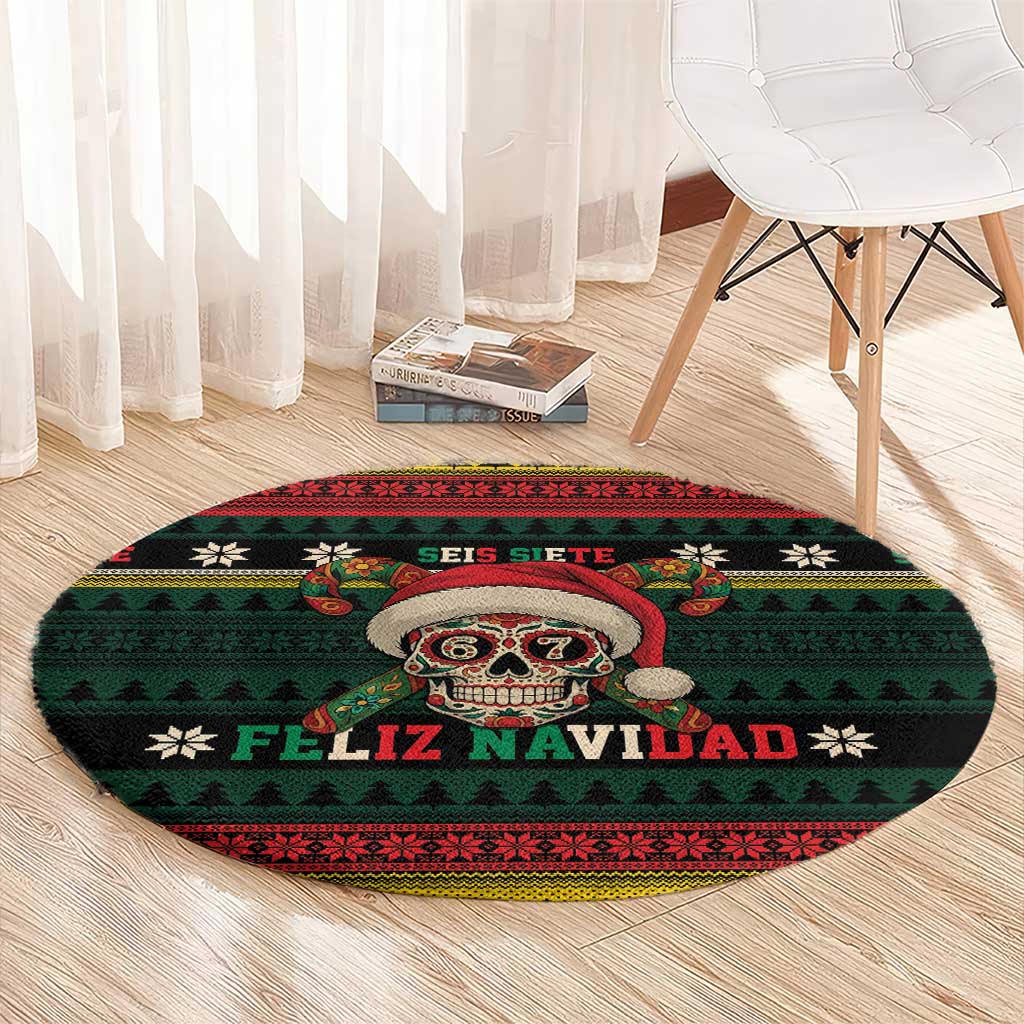 Mexican SEIS Siete 67 Meme Round Carpet Feliz Navidad Mexico - Wonder Print Shop