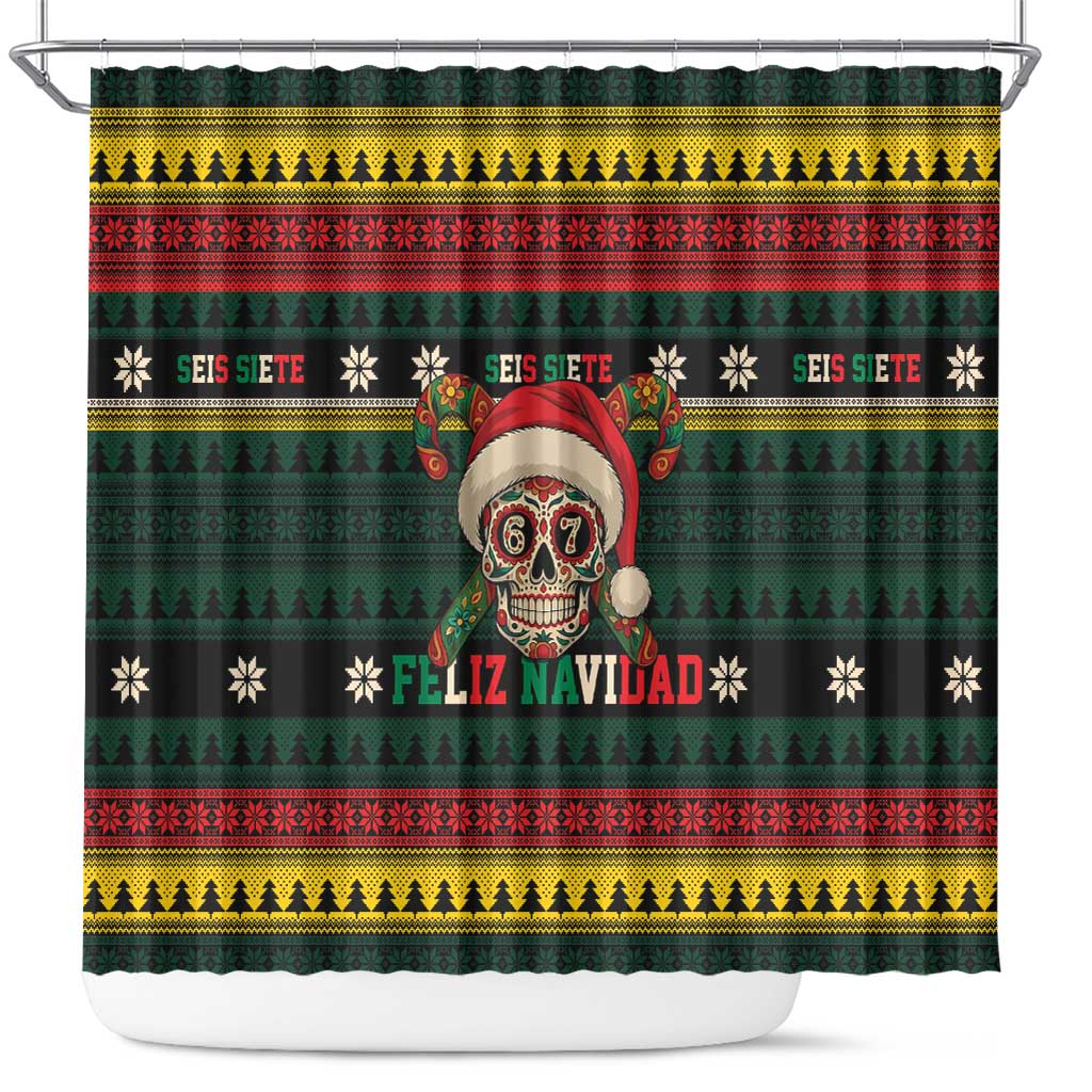Mexican SEIS Siete 67 Meme Shower Curtain Feliz Navidad Mexico - Wonder Print Shop