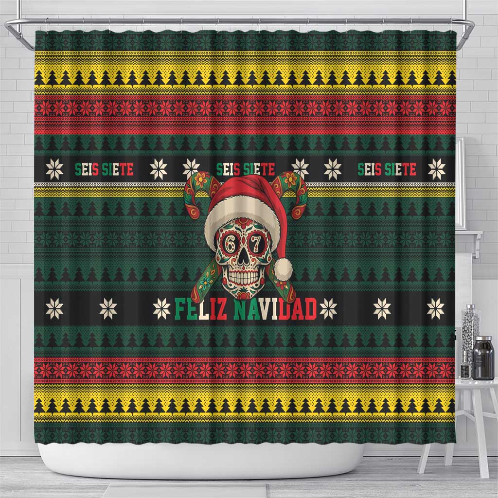 Mexican SEIS Siete 67 Meme Shower Curtain Feliz Navidad Mexico - Wonder Print Shop