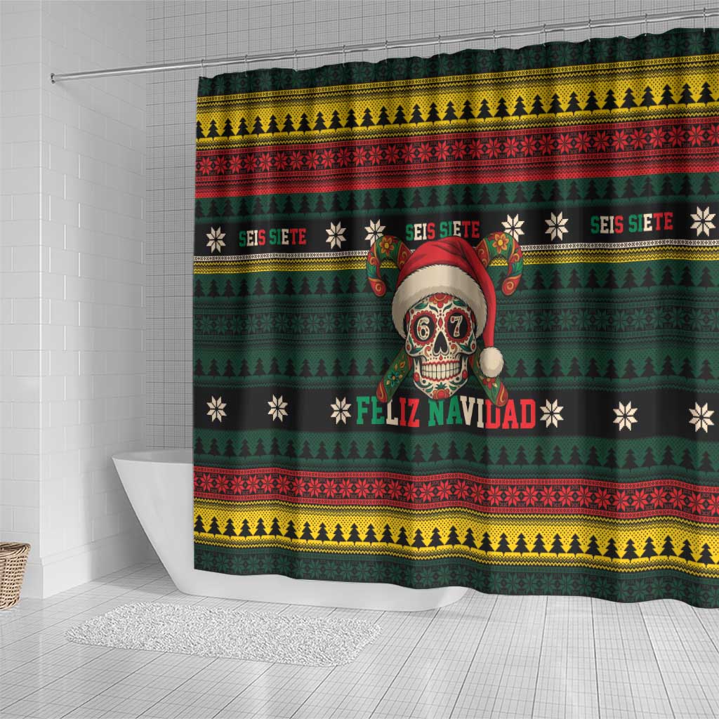 Mexican SEIS Siete 67 Meme Shower Curtain Feliz Navidad Mexico - Wonder Print Shop