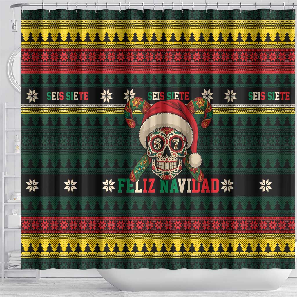 Mexican SEIS Siete 67 Meme Shower Curtain Feliz Navidad Mexico - Wonder Print Shop
