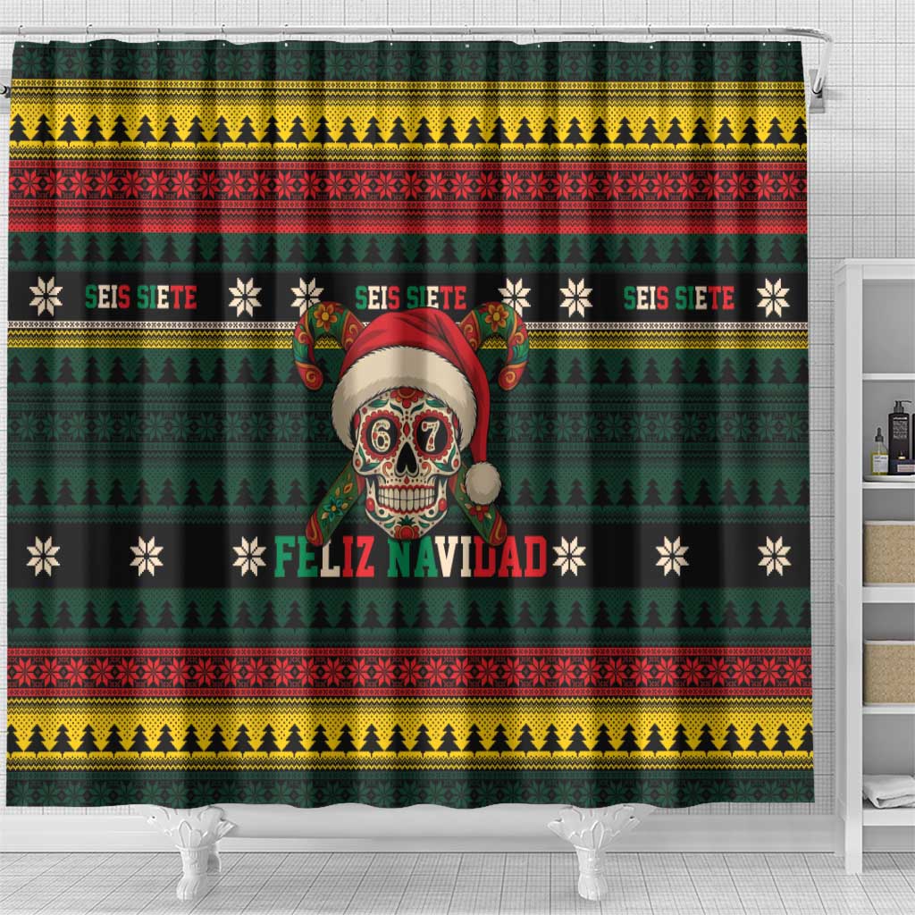 Mexican SEIS Siete 67 Meme Shower Curtain Feliz Navidad Mexico - Wonder Print Shop
