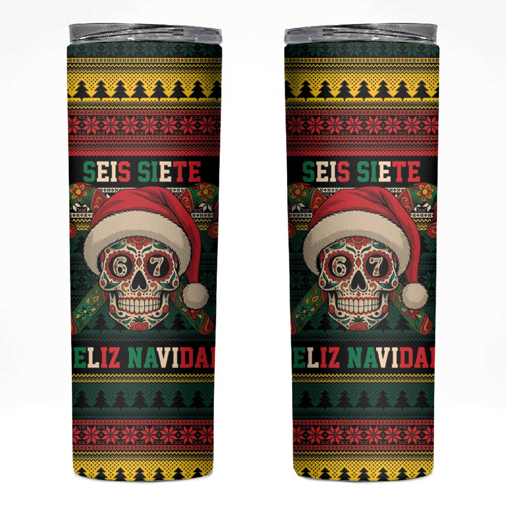 Mexican SEIS Siete 67 Meme Skinny Tumbler Feliz Navidad Mexico - Wonder Print Shop