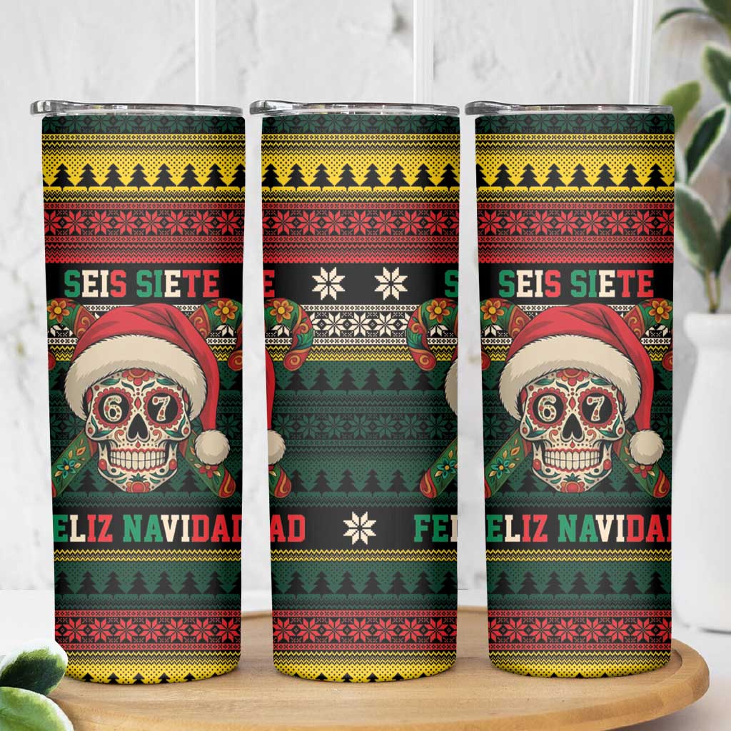 Mexican SEIS Siete 67 Meme Skinny Tumbler Feliz Navidad Mexico - Wonder Print Shop