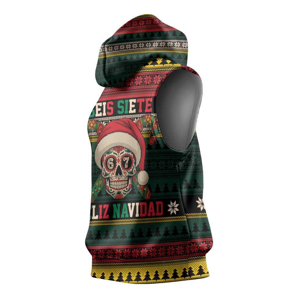 Mexican SEIS Siete 67 Meme Sleeveless Hoodie Feliz Navidad Mexico - Wonder Print Shop