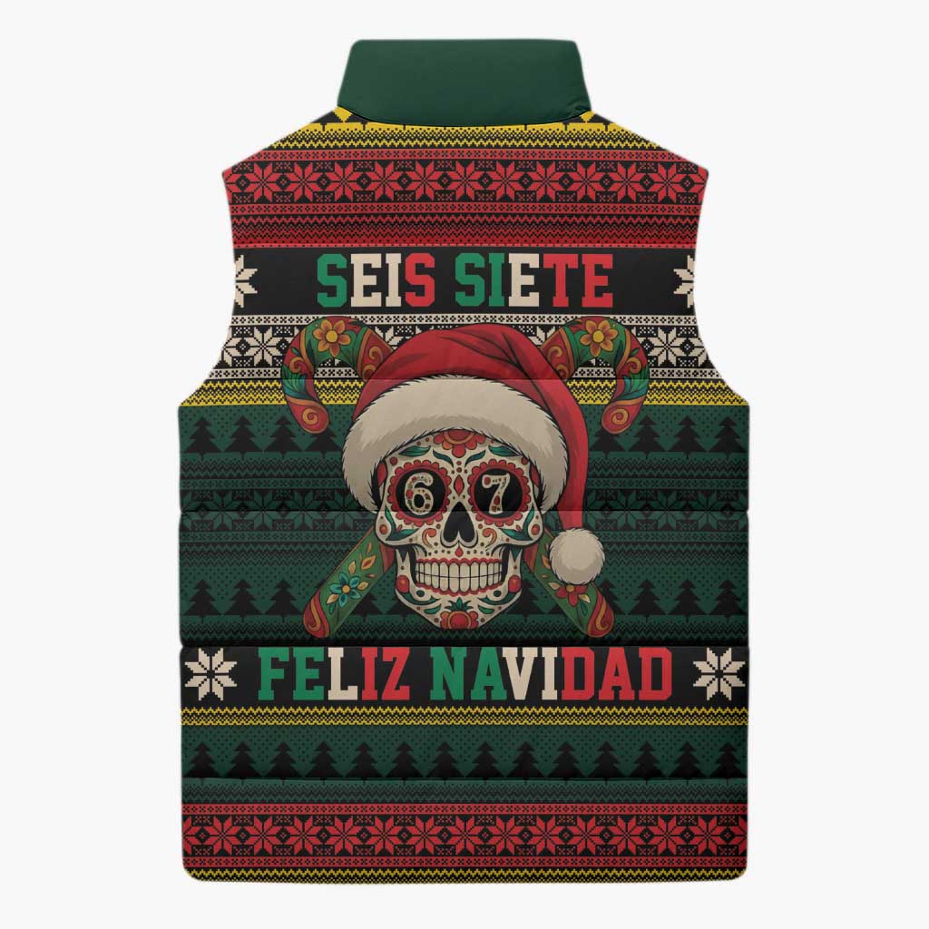 Mexican SEIS Siete 67 Meme Sleeveless Puffer Jacket Feliz Navidad Mexico - Wonder Print Shop