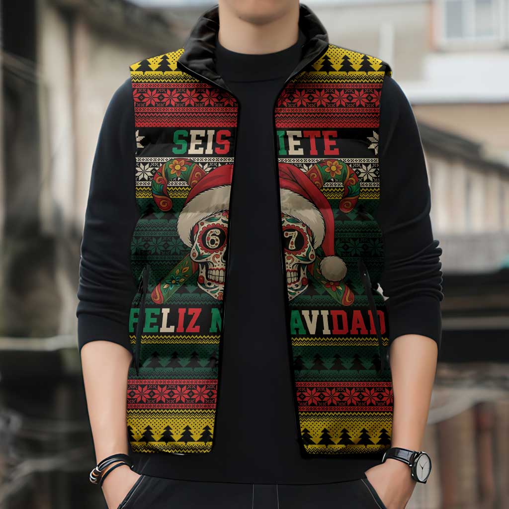 Mexican SEIS Siete 67 Meme Sleeveless Puffer Jacket Feliz Navidad Mexico - Wonder Print Shop