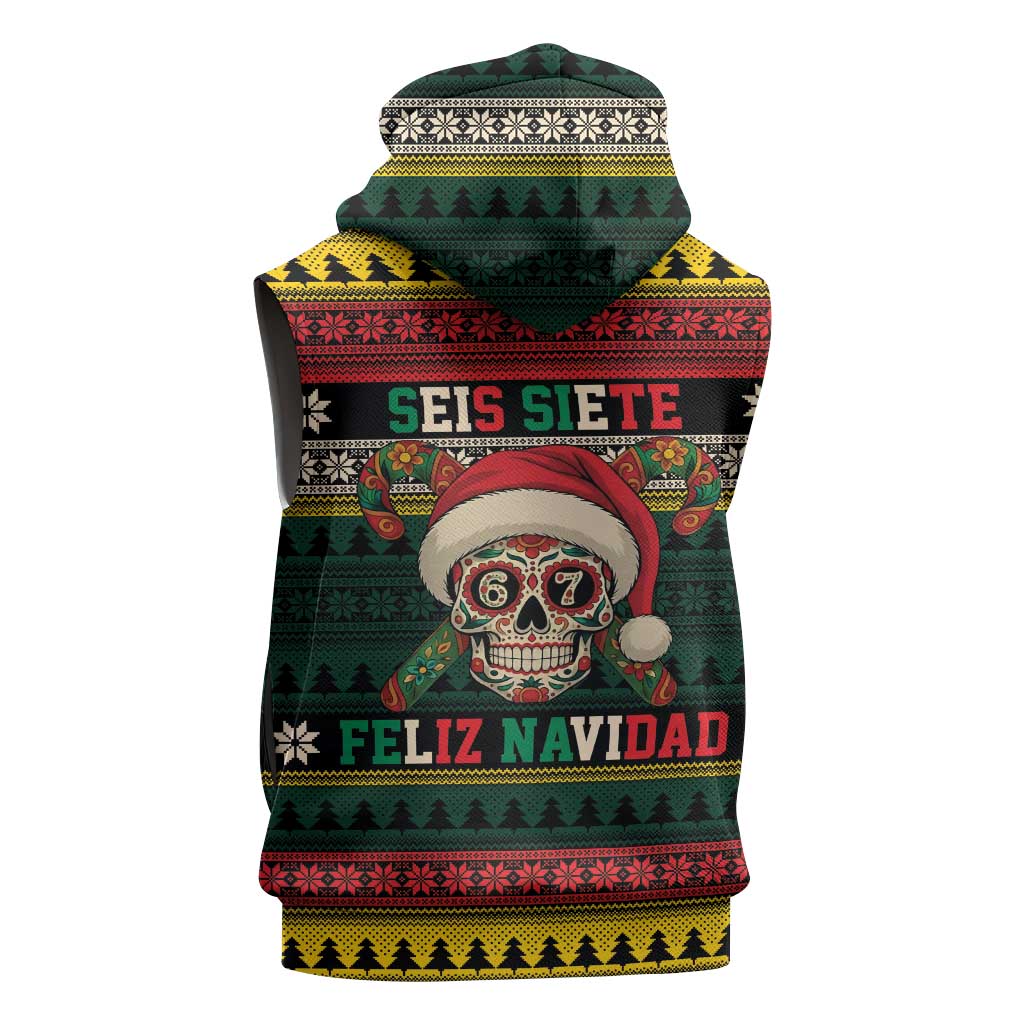 Mexican SEIS Siete 67 Meme Sleeveless Zip Hoodie Feliz Navidad Mexico - Wonder Print Shop
