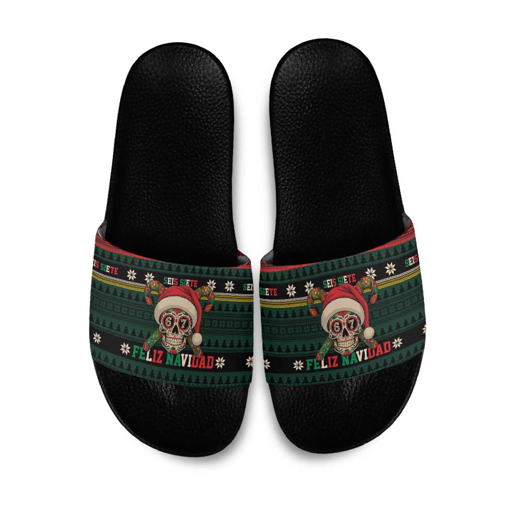 Mexican SEIS Siete 67 Meme Slide Sandals Feliz Navidad Mexico - Wonder Print Shop
