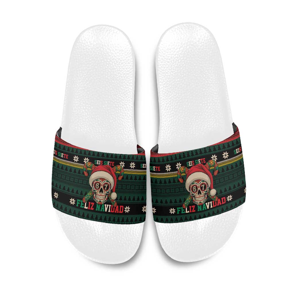 Mexican SEIS Siete 67 Meme Slide Sandals Feliz Navidad Mexico - Wonder Print Shop