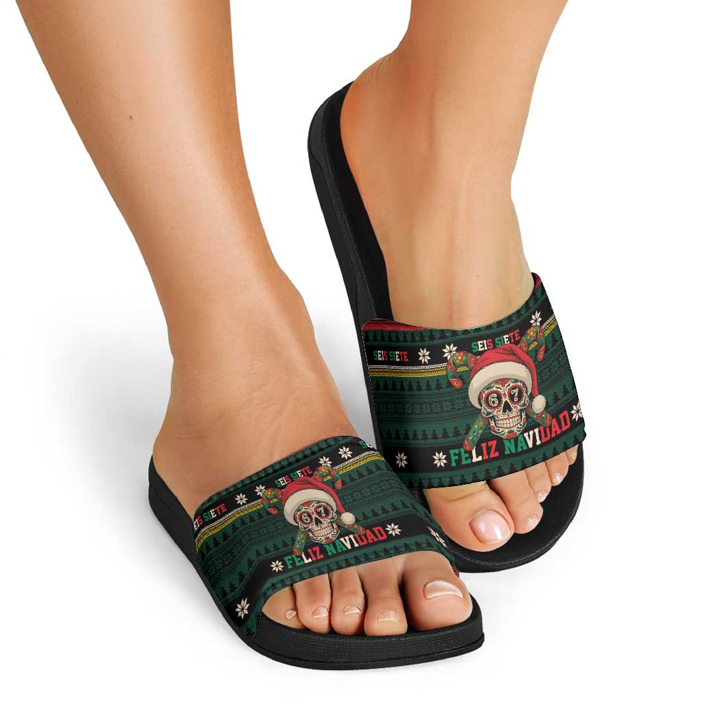 Mexican SEIS Siete 67 Meme Slide Sandals Feliz Navidad Mexico - Wonder Print Shop