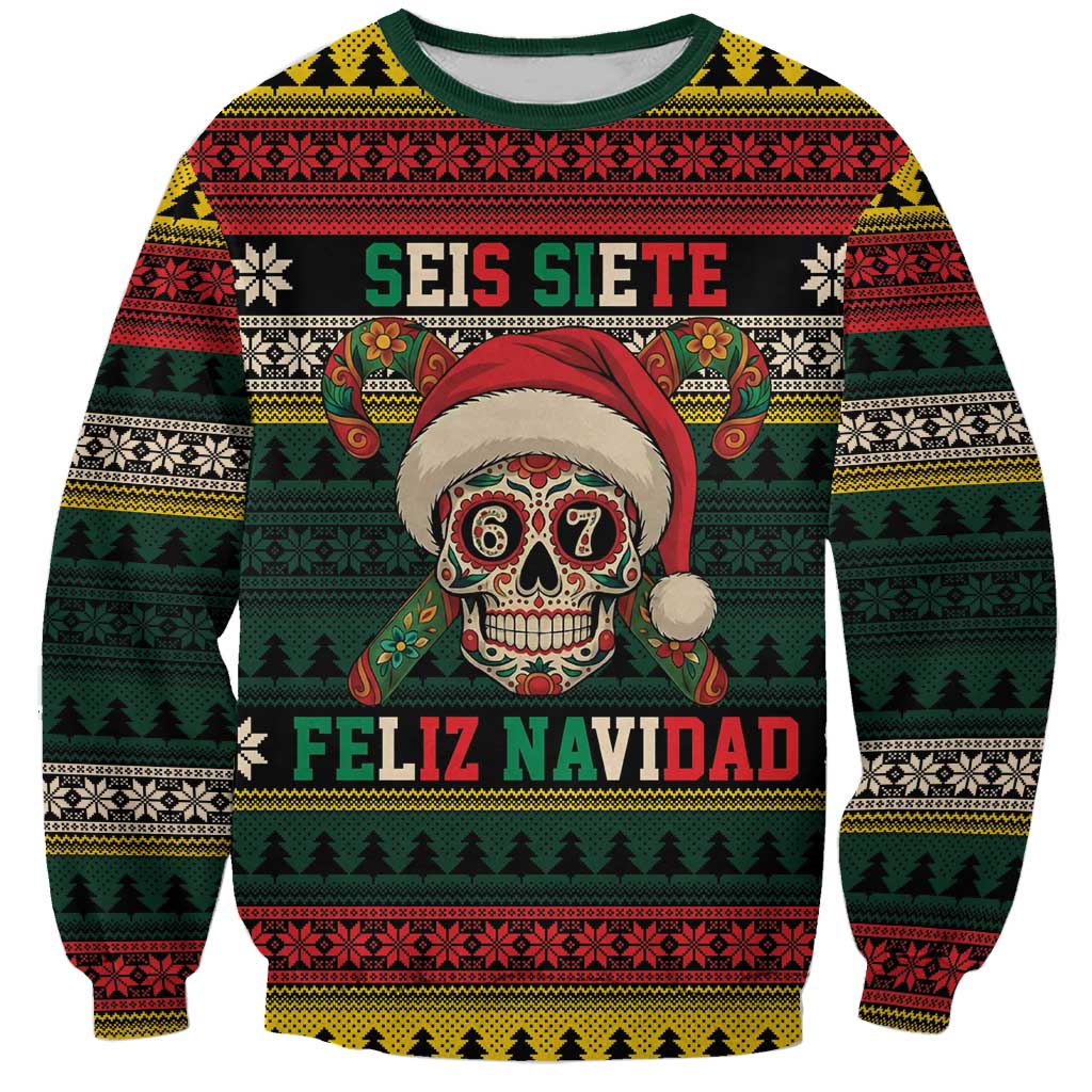 Mexican SEIS Siete 67 Meme Sweatshirt Feliz Navidad Mexico - Wonder Print Shop