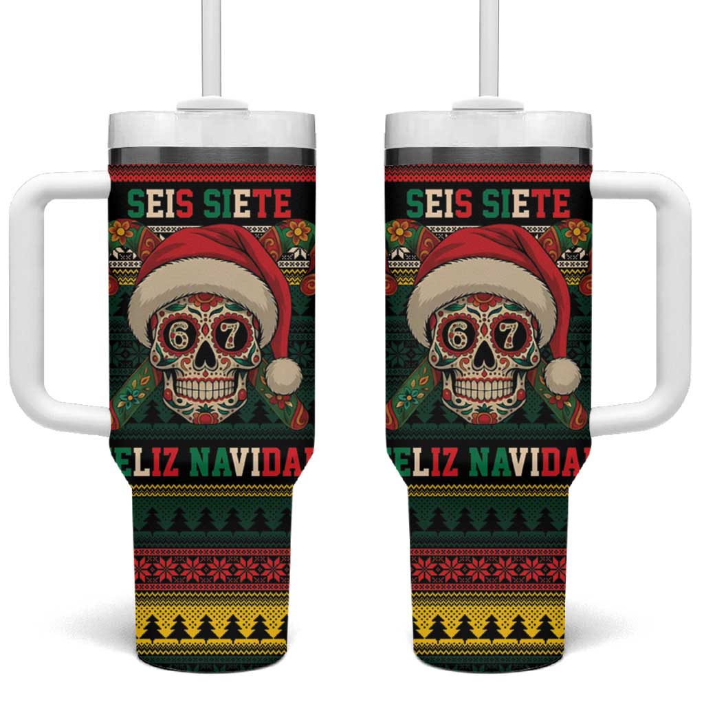 Mexican SEIS Siete 67 Meme Tumbler With Handle Feliz Navidad Mexico - Wonder Print Shop