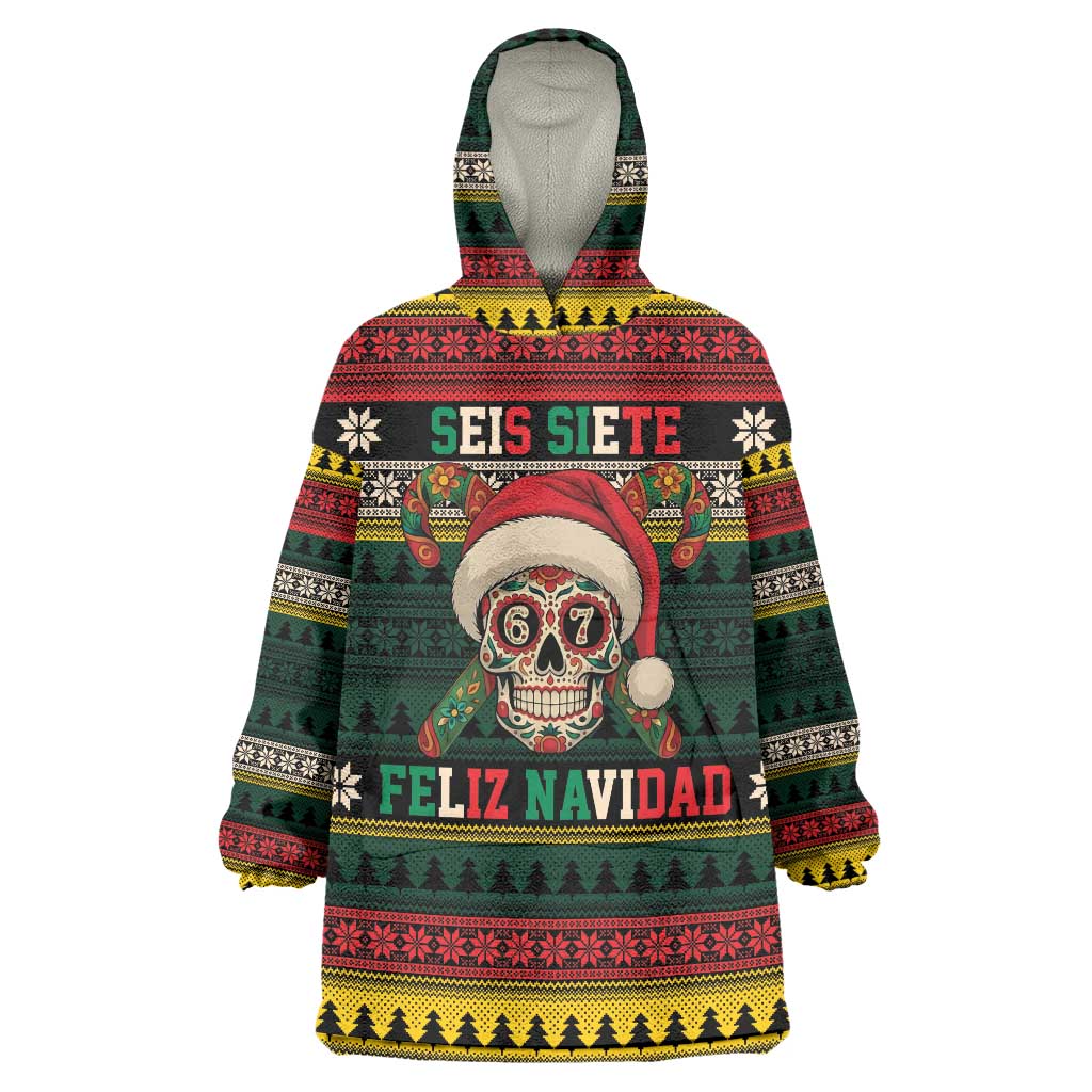 Mexican SEIS Siete 67 Meme Wearable Blanket Hoodie Feliz Navidad Mexico - Wonder Print Shop