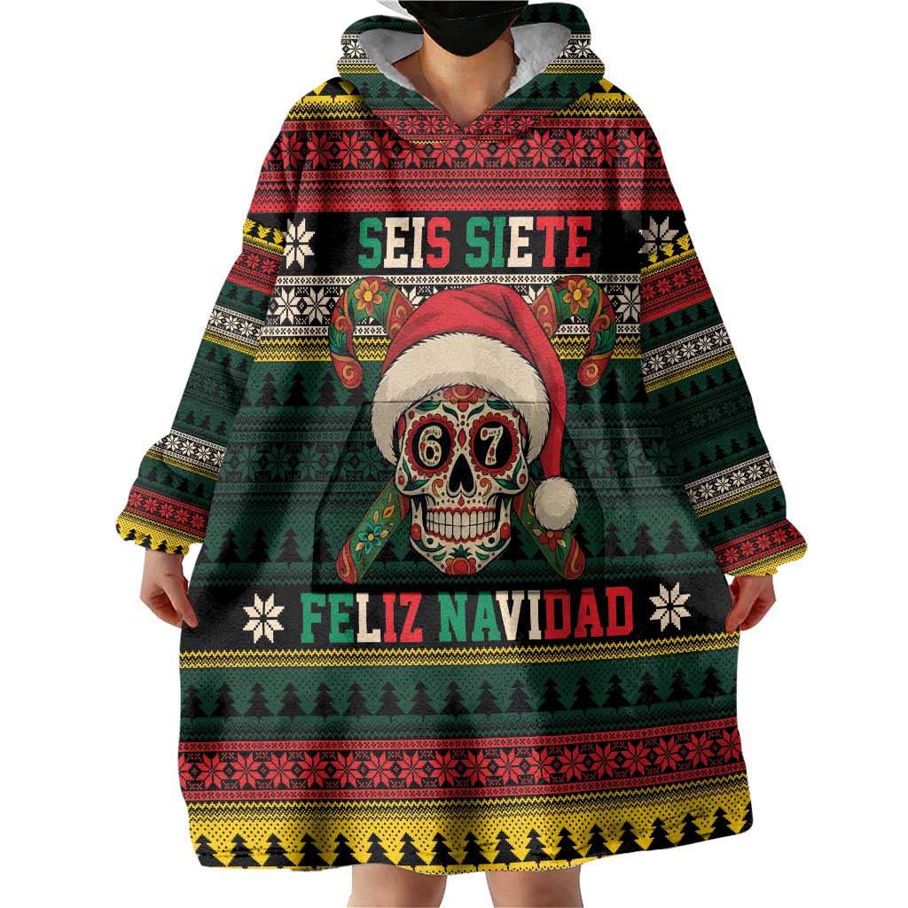 Mexican SEIS Siete 67 Meme Wearable Blanket Hoodie Feliz Navidad Mexico - Wonder Print Shop