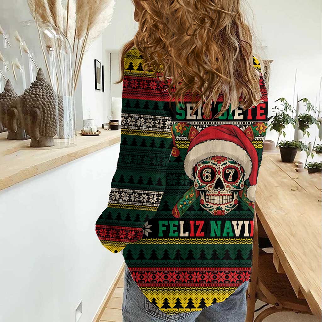 Mexican SEIS Siete 67 Meme Women Casual Shirt Feliz Navidad Mexico - Wonder Print Shop