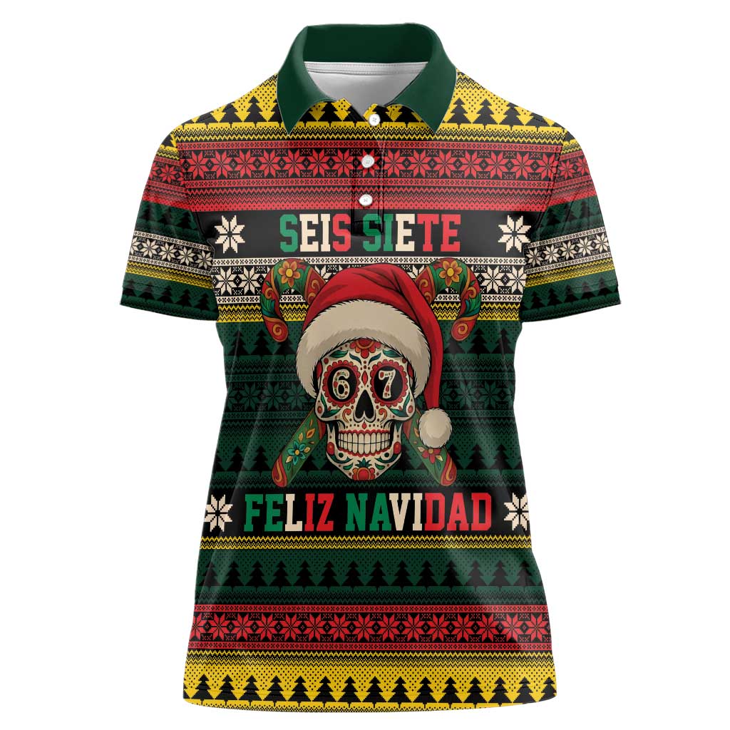 Mexican SEIS Siete 67 Meme Women Polo Shirt Feliz Navidad Mexico - Wonder Print Shop