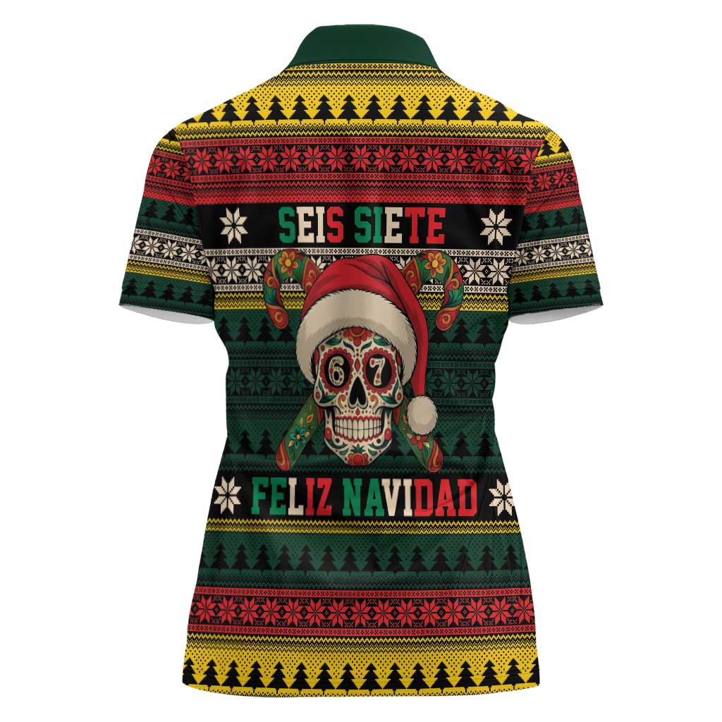 Mexican SEIS Siete 67 Meme Women Polo Shirt Feliz Navidad Mexico - Wonder Print Shop