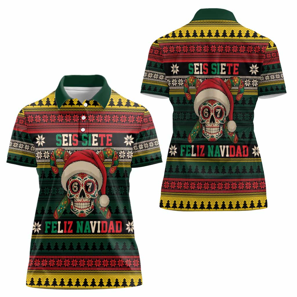 Mexican SEIS Siete 67 Meme Women Polo Shirt Feliz Navidad Mexico - Wonder Print Shop
