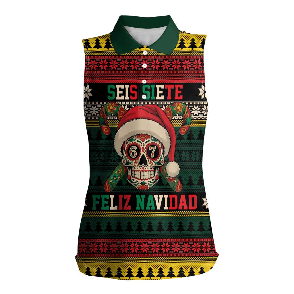 Mexican SEIS Siete 67 Meme Women Sleeveless Polo Shirt Feliz Navidad Mexico - Wonder Print Shop