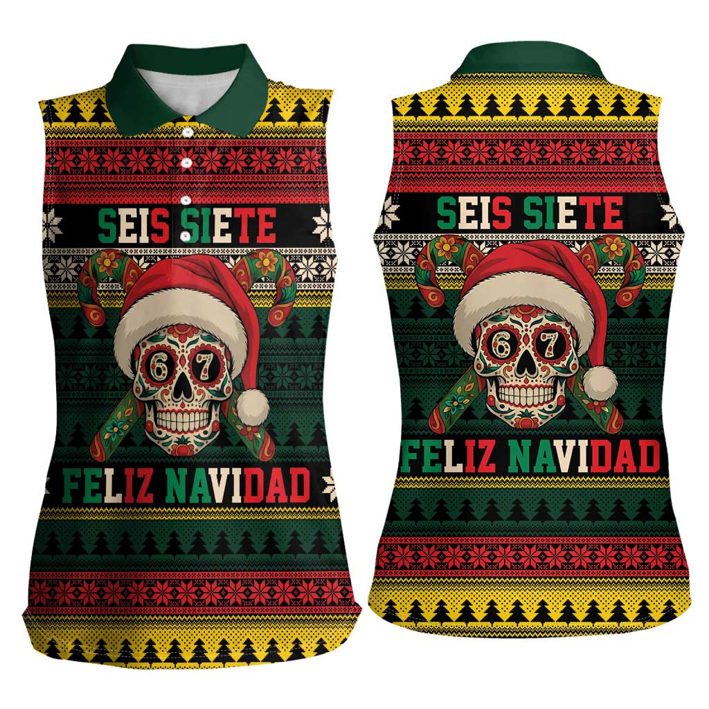 Mexican SEIS Siete 67 Meme Women Sleeveless Polo Shirt Feliz Navidad Mexico - Wonder Print Shop