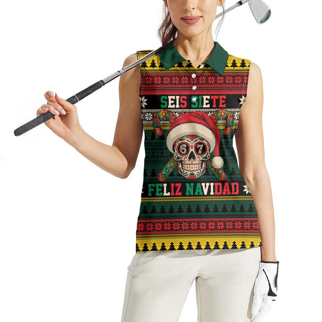 Mexican SEIS Siete 67 Meme Women Sleeveless Polo Shirt Feliz Navidad Mexico - Wonder Print Shop