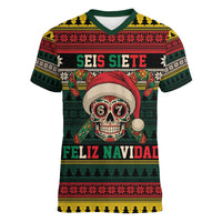 Mexican SEIS Siete 67 Meme Women V-Neck T-Shirt Feliz Navidad Mexico - Wonder Print Shop