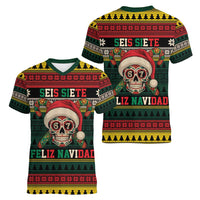 Mexican SEIS Siete 67 Meme Women V-Neck T-Shirt Feliz Navidad Mexico - Wonder Print Shop