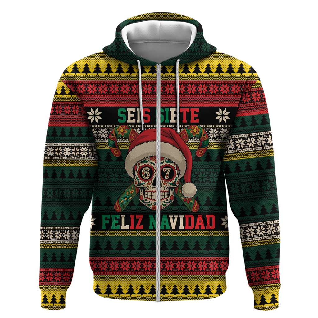 Mexican SEIS Siete 67 Meme Zip Hoodie Feliz Navidad Mexico - Wonder Print Shop