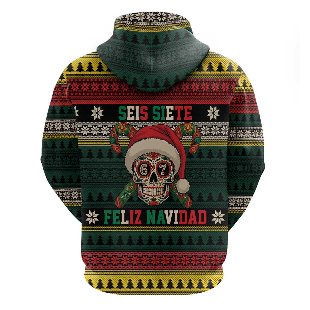 Mexican SEIS Siete 67 Meme Zip Hoodie Feliz Navidad Mexico - Wonder Print Shop