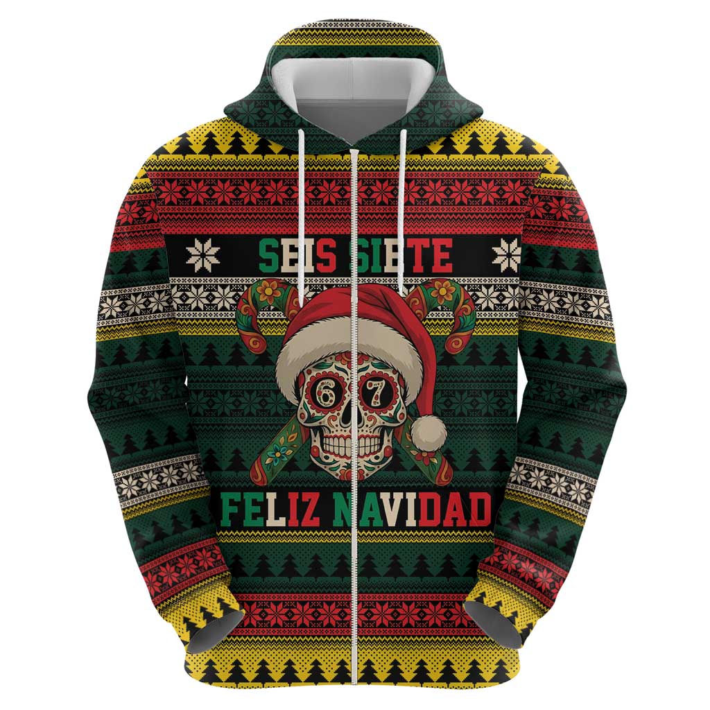 Mexican SEIS Siete 67 Meme Zip Hoodie Feliz Navidad Mexico - Wonder Print Shop