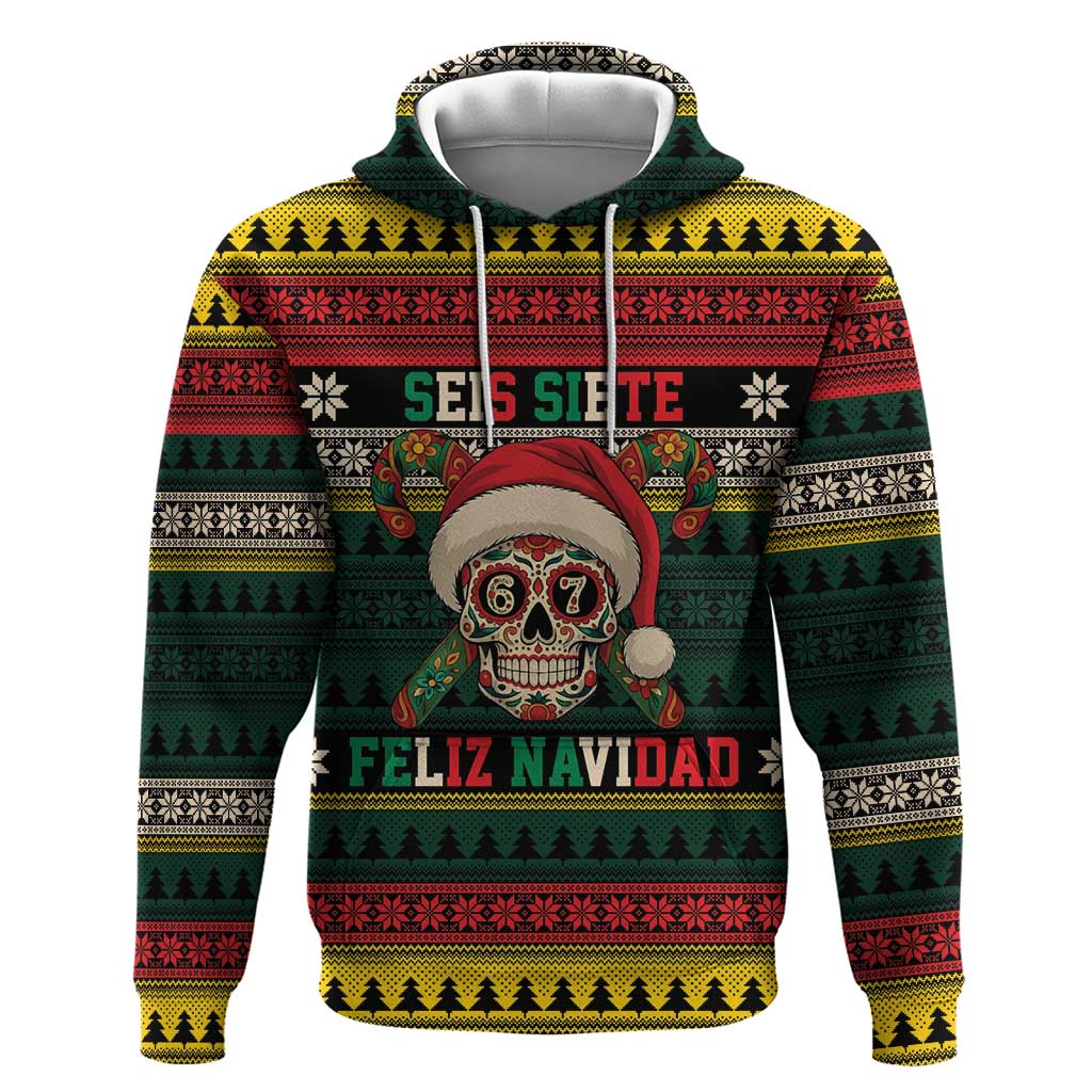 Mexican SEIS Siete 67 Meme Zip Hoodie Feliz Navidad Mexico - Wonder Print Shop
