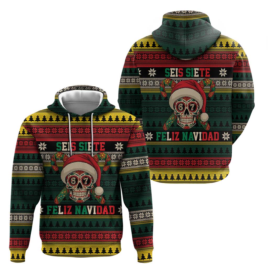 Mexican SEIS Siete 67 Meme Zip Hoodie Feliz Navidad Mexico - Wonder Print Shop