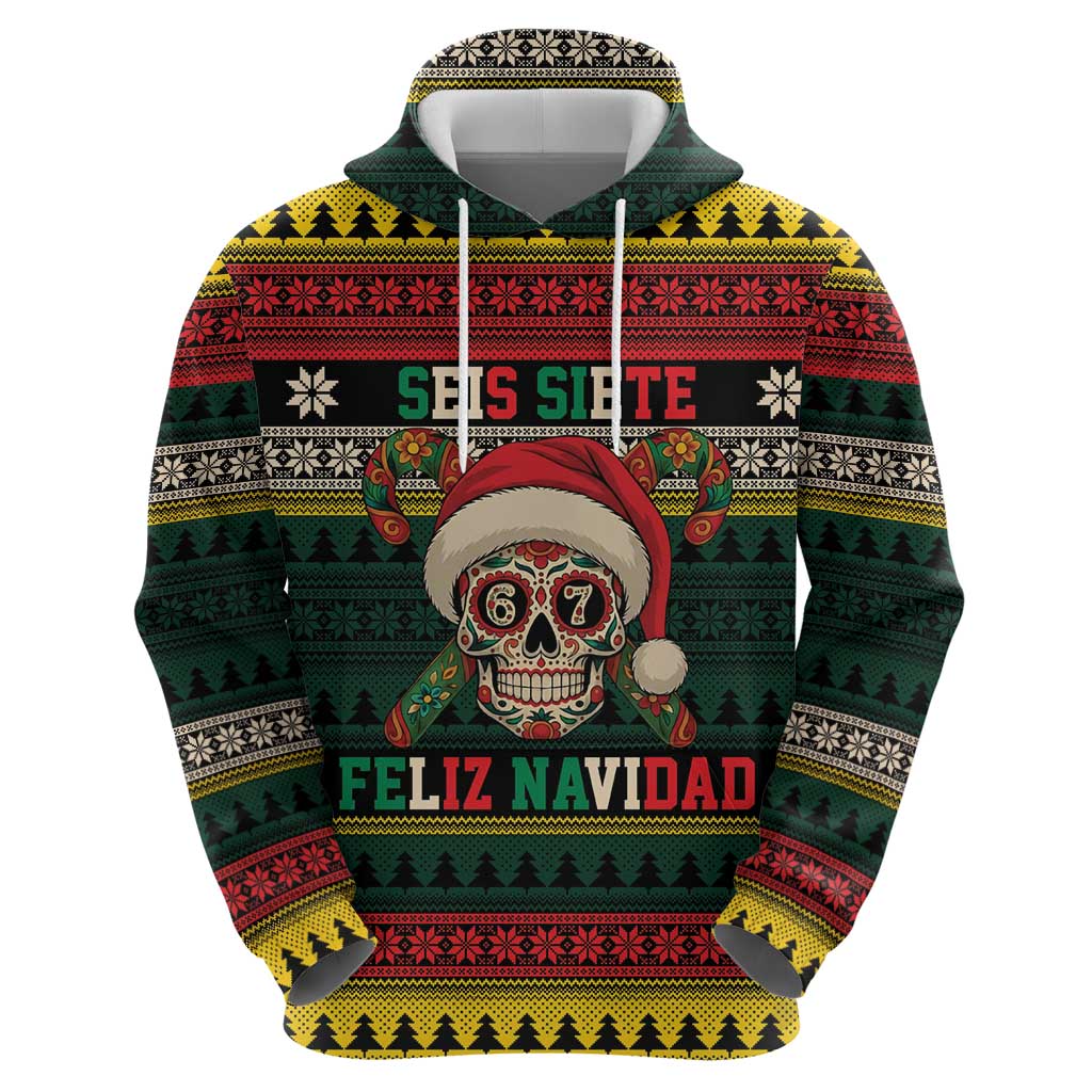 Mexican SEIS Siete 67 Meme Zip Hoodie Feliz Navidad Mexico - Wonder Print Shop