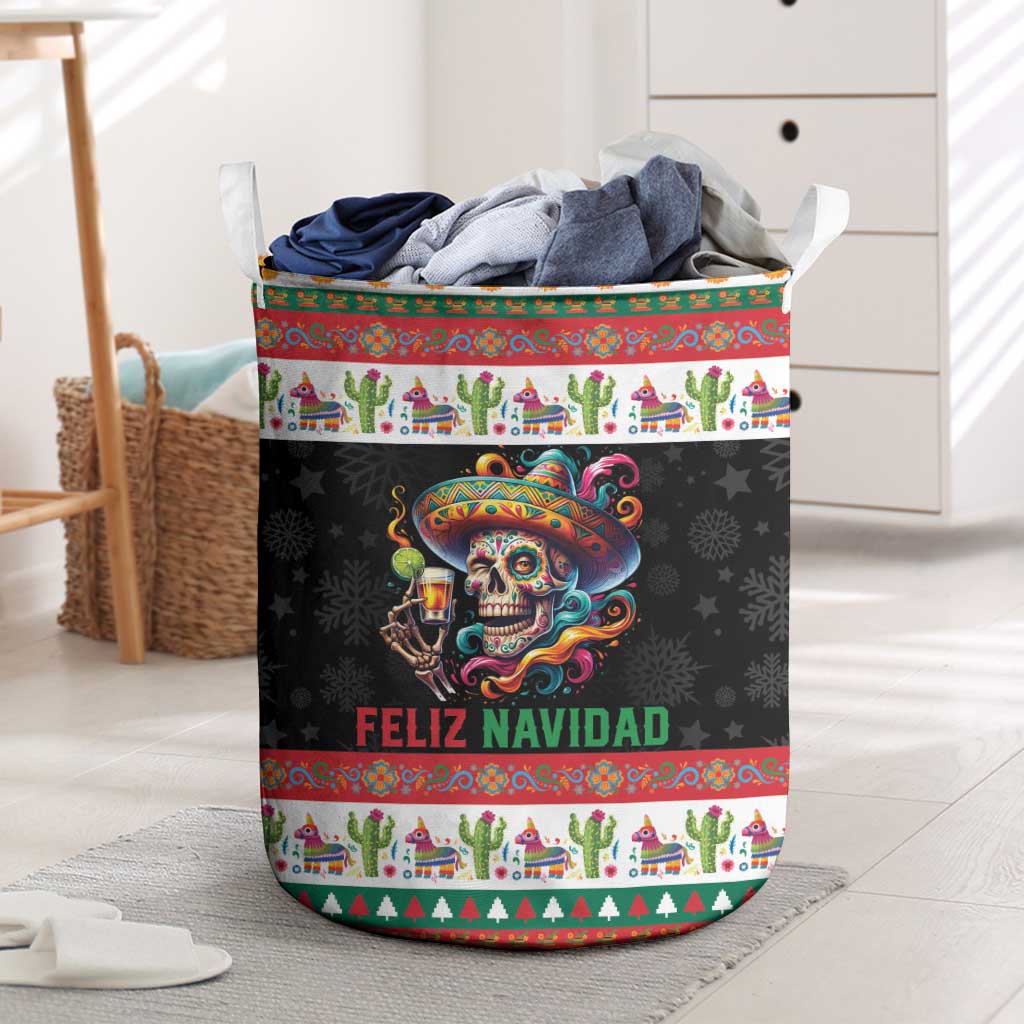 Mexican Sugar Skull Laundry Basket Feliz Navidad Mexico - Wonder Print Shop