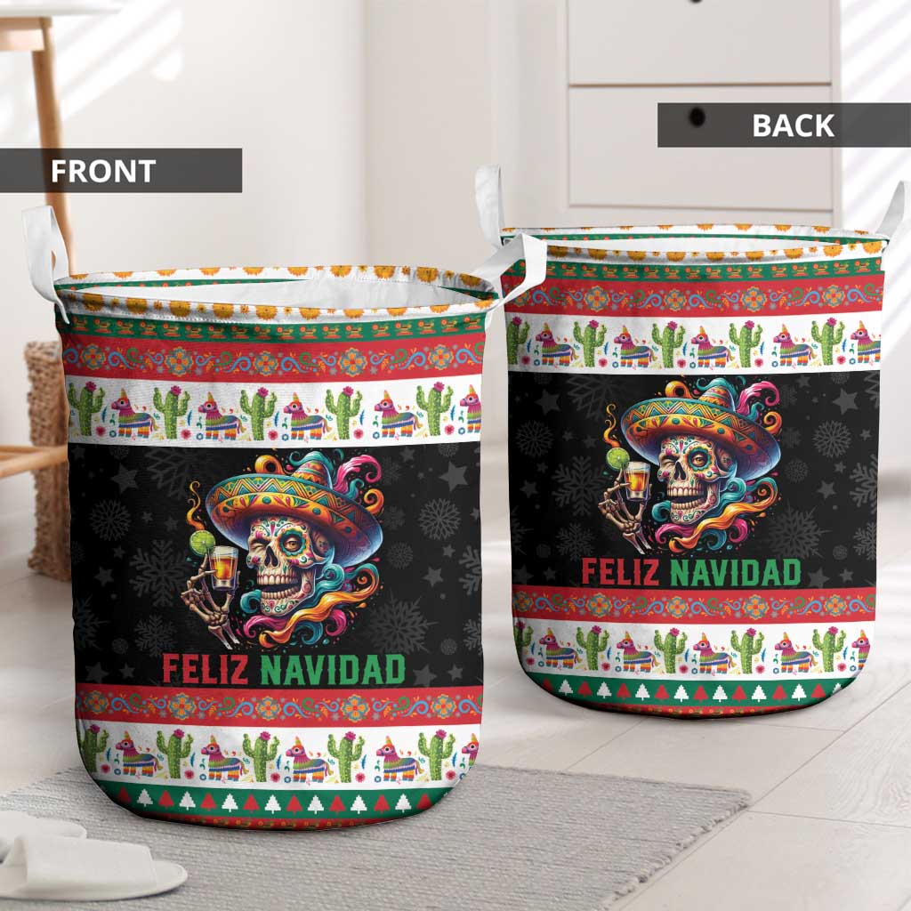 Mexican Sugar Skull Laundry Basket Feliz Navidad Mexico - Wonder Print Shop
