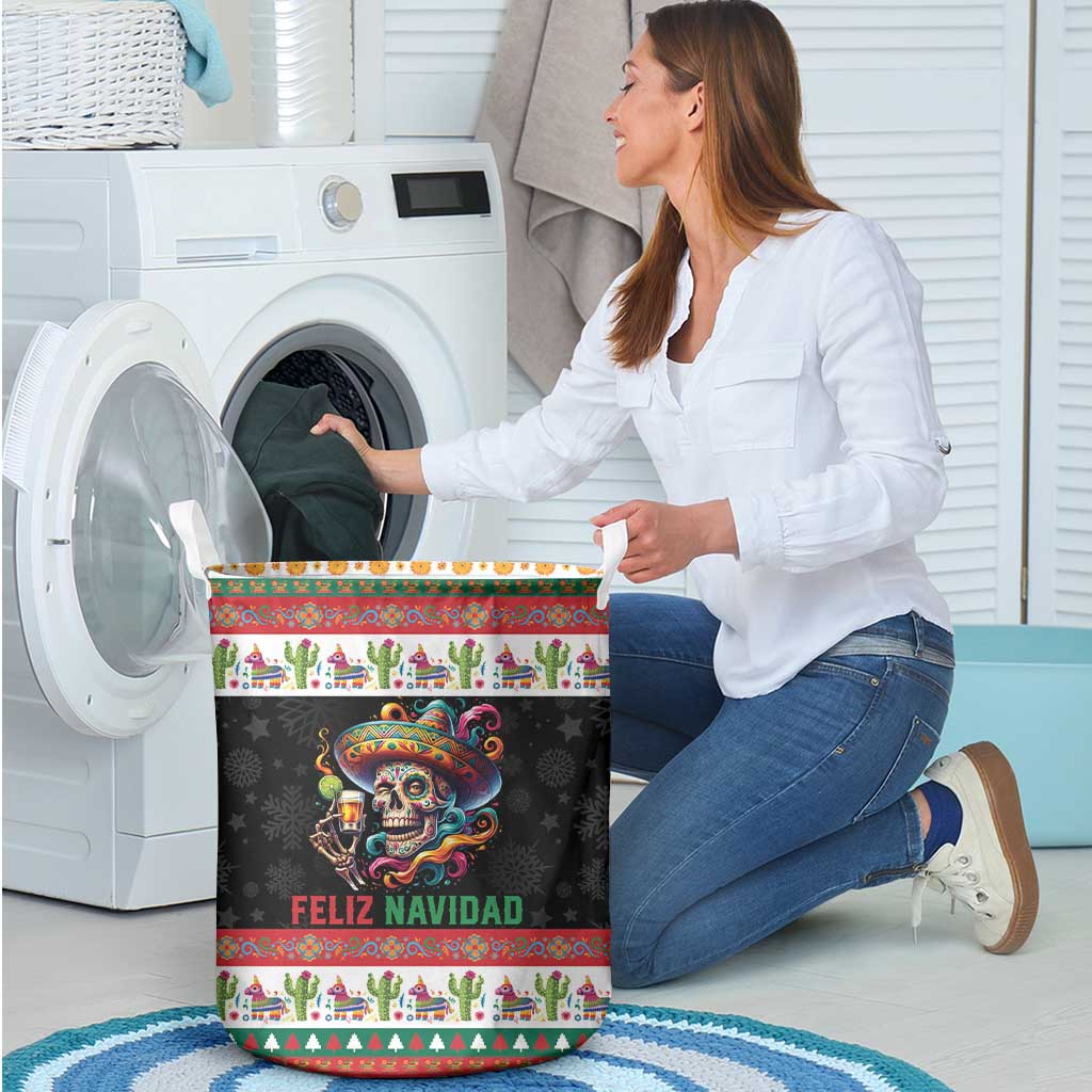 Mexican Sugar Skull Laundry Basket Feliz Navidad Mexico - Wonder Print Shop