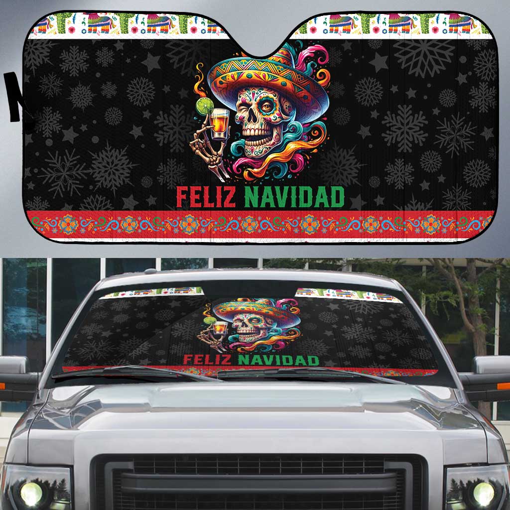 Mexican Sugar Skull Auto Sun Shade Feliz Navidad Mexico - Wonder Print Shop