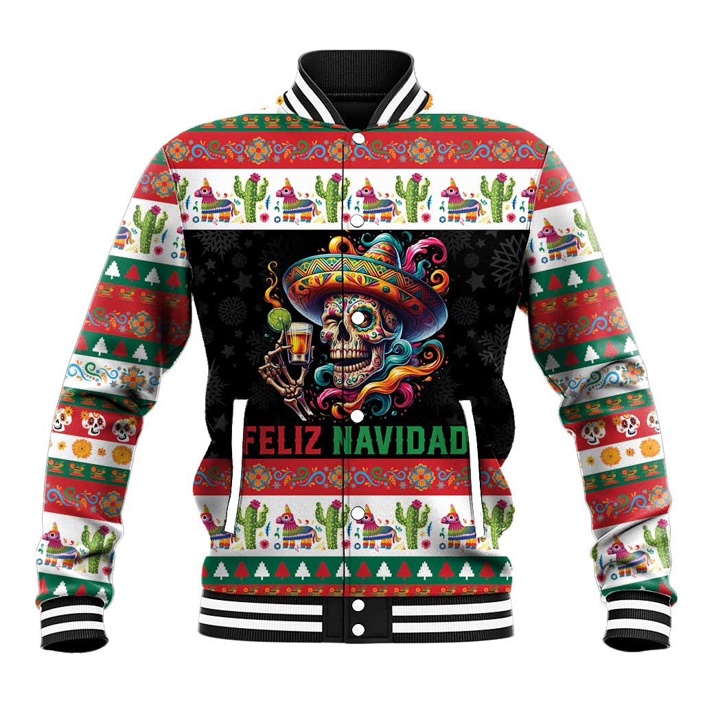 Mexican Sugar Skull Baseball Jacket Feliz Navidad Mexico - Wonder Print Shop