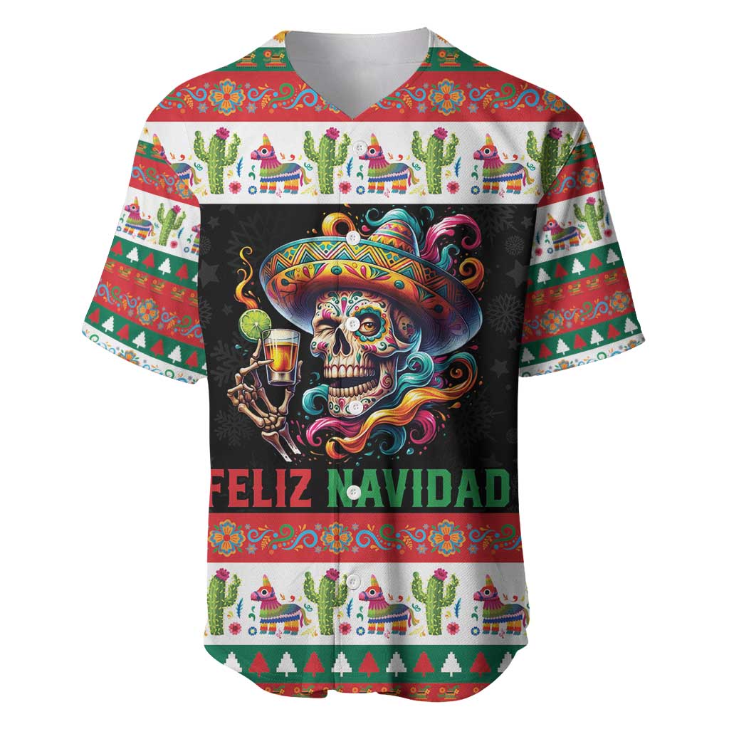 Mexican Sugar Skull Baseball Jersey Feliz Navidad Mexico - Wonder Print Shop