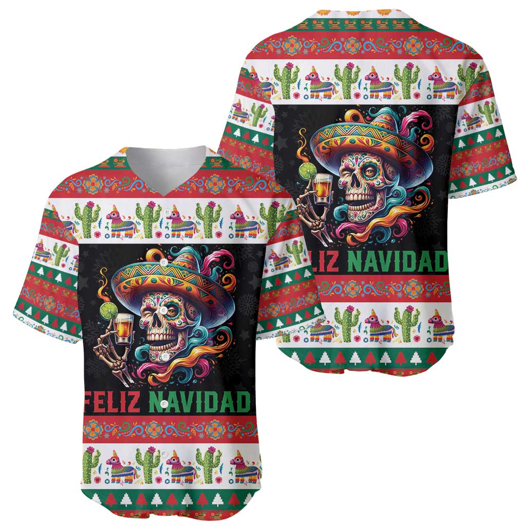 Mexican Sugar Skull Baseball Jersey Feliz Navidad Mexico - Wonder Print Shop