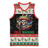 Mexican Sugar Skull Basketball Jersey Feliz Navidad Mexico - Wonder Print Shop