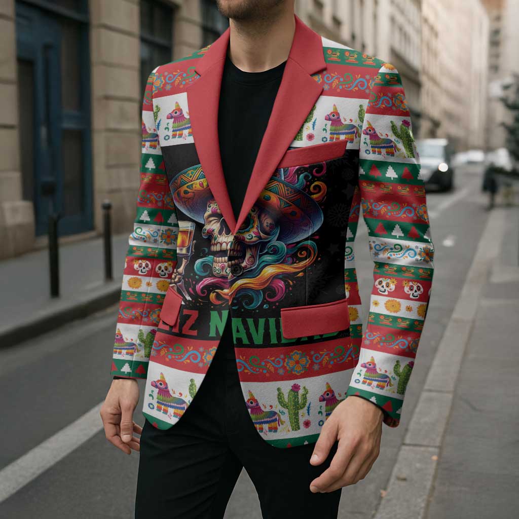 Mexican Sugar Skull Blazer Feliz Navidad Mexico - Wonder Print Shop