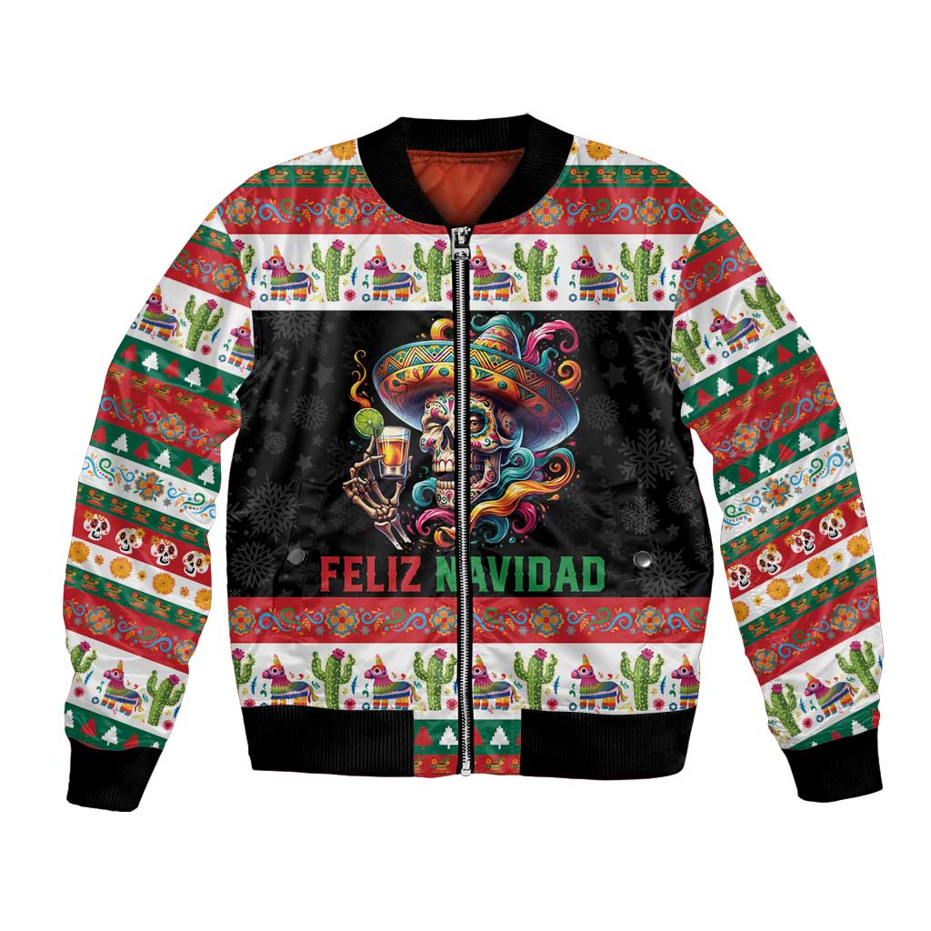 Mexican Sugar Skull Bomber Jacket Feliz Navidad Mexico - Wonder Print Shop