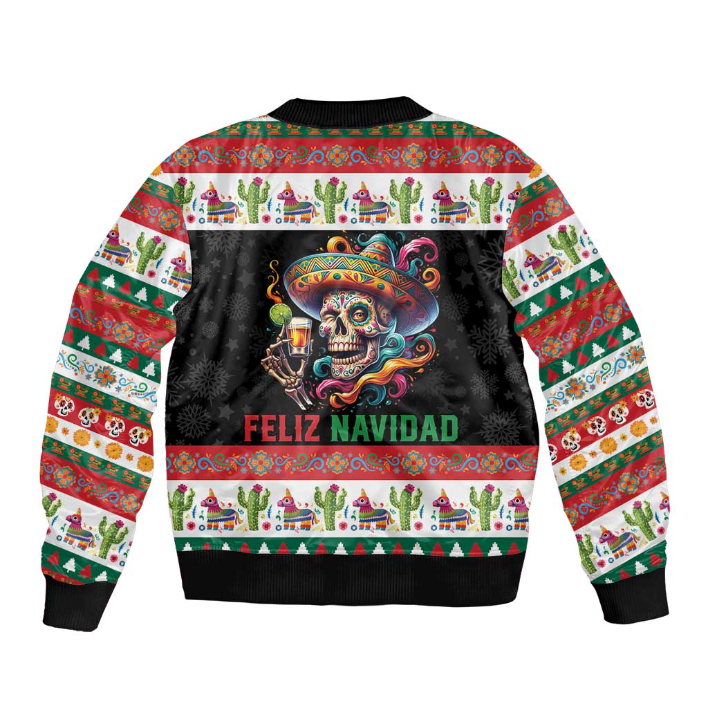 Mexican Sugar Skull Bomber Jacket Feliz Navidad Mexico - Wonder Print Shop