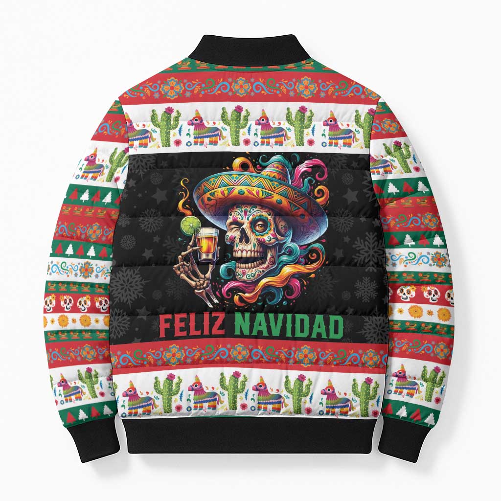 Mexican Sugar Skull Bomber Puffer Jacket Feliz Navidad Mexico - Wonder Print Shop